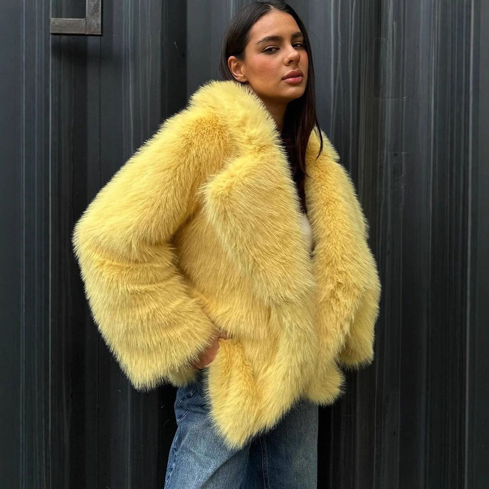 Damen Kuscheliger Oversize Kunstfellmantel R&B