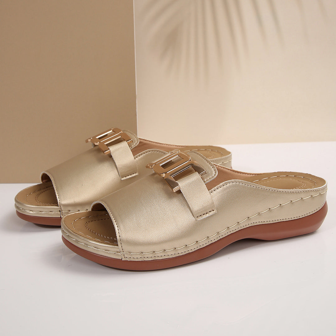 Damen Elegante Mules mit modischem Goldakzent und komfortablem Fußbett R&B