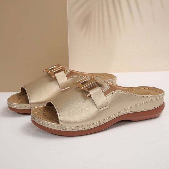 Damen Elegante Mules mit modischem Goldakzent und komfortablem Fußbett R&B