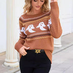 Damen Pullover mit gruseligem Geistermuster und lässigem Schnitt R&B