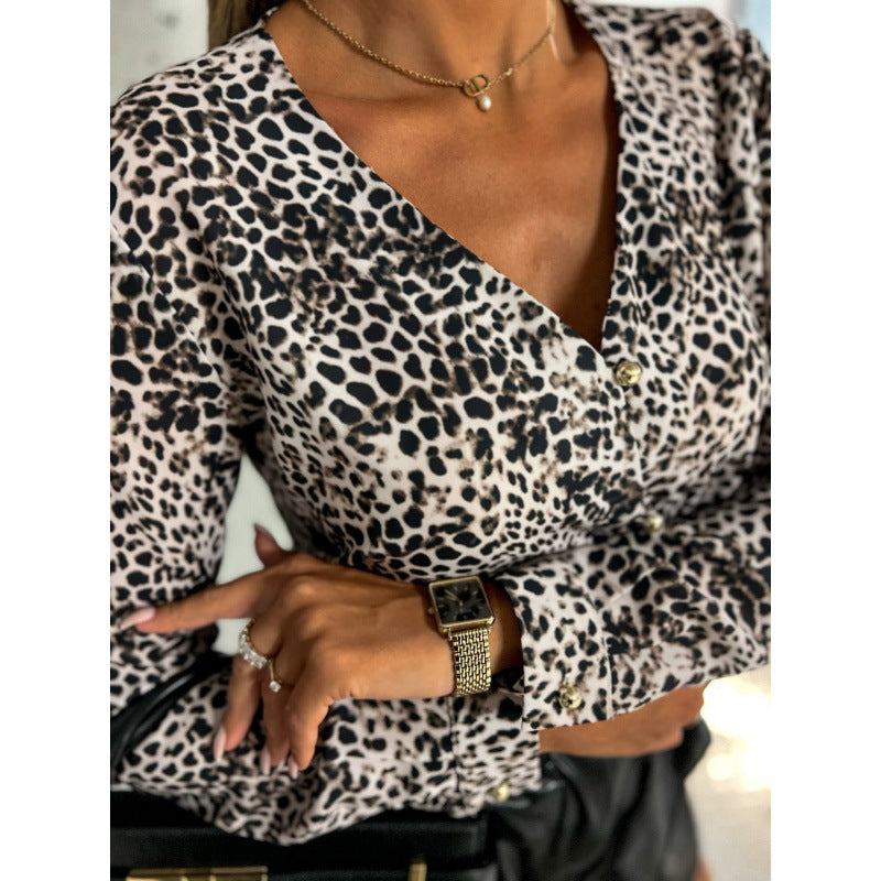 Damen Knopf-bluse mit Leopardenmuster R&B