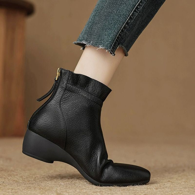 Damen Elegante Ankle Boots mit Rüschenrand und seitlichem Reißverschluss