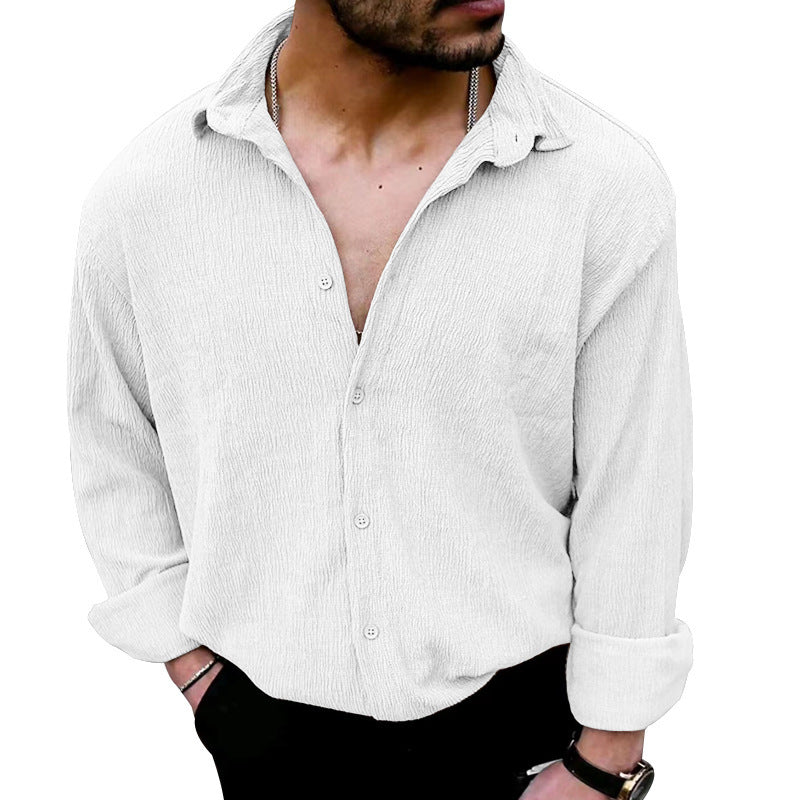 Herren zeitloses Langarmhemd mit strukturiertem Obermaterial und modernem Kragen R&B