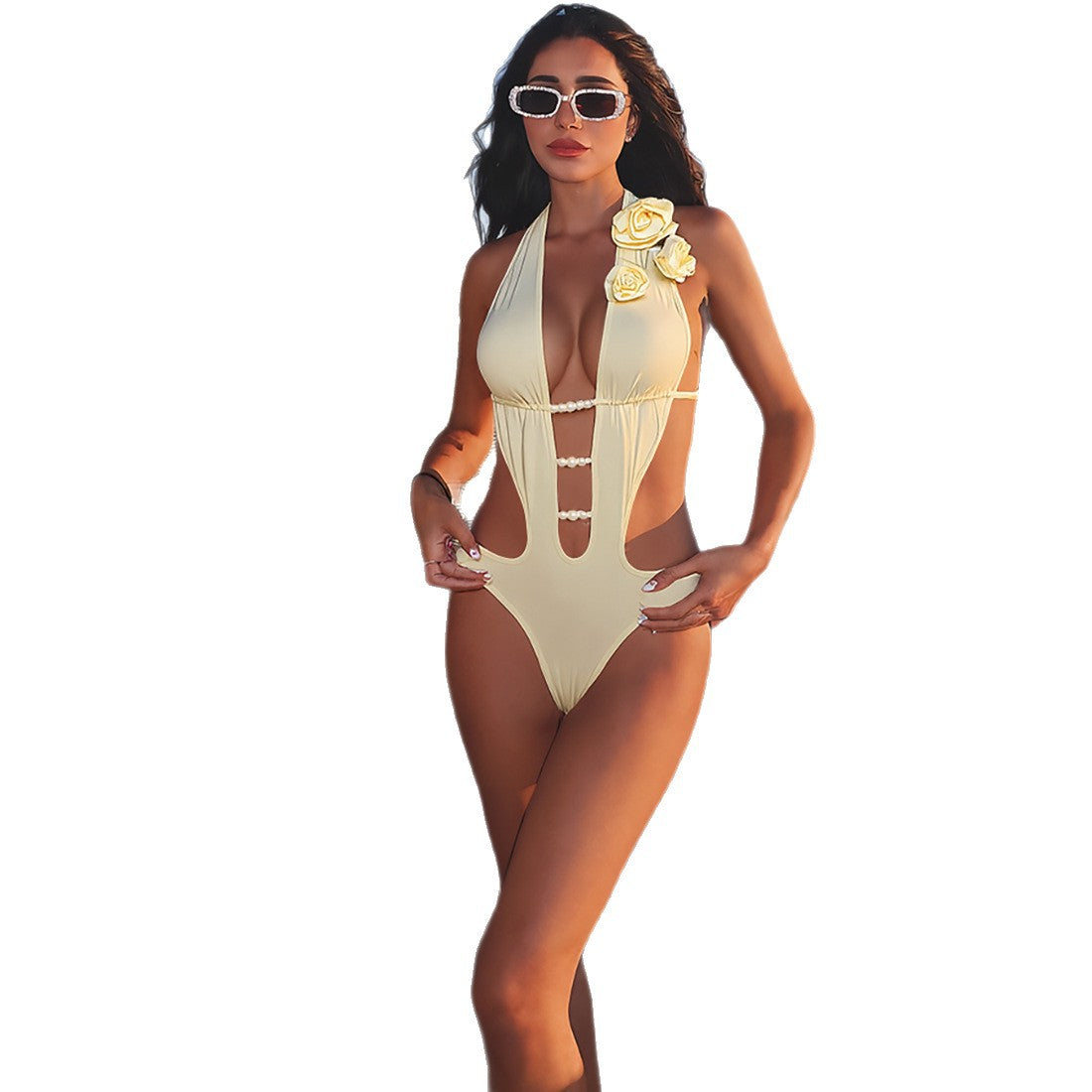 Damen Eleganter Badeanzug mit herausragendem Cut-Out-Design und floralem Akzent R&B