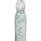 Damen Maxi-Kleid mit raffinierten Drapierungen und dekorativer Satineinfassung R&B