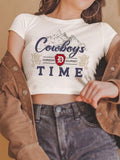 Damen Crop-Top mit kreativem Cowboy-Motiv und lässigem Schnitt R&B