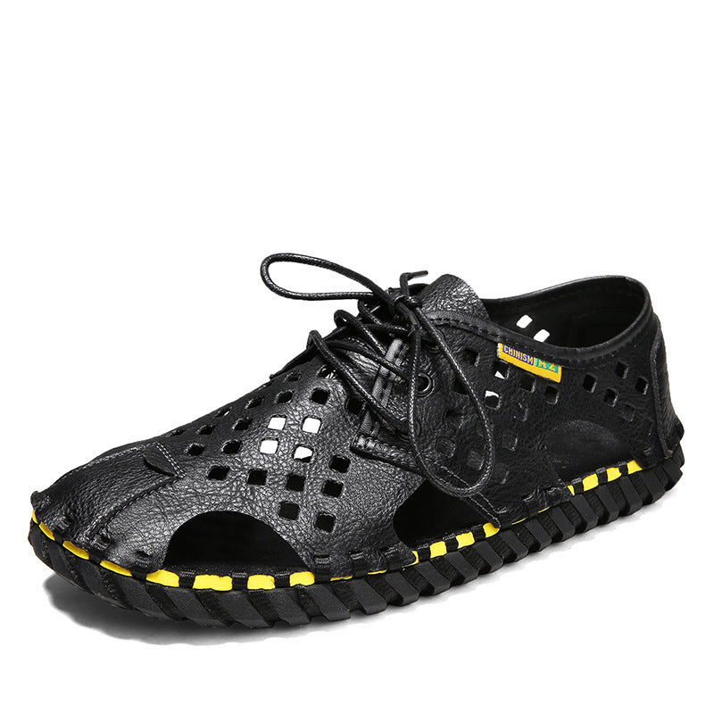 Herren Atmungsaktive Leder-Sandalen mit perforiertem Design und rutschfester Sohle R&B