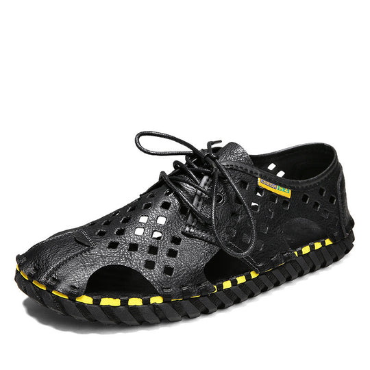 Herren Atmungsaktive Leder-Sandalen mit perforiertem Design und rutschfester Sohle R&B