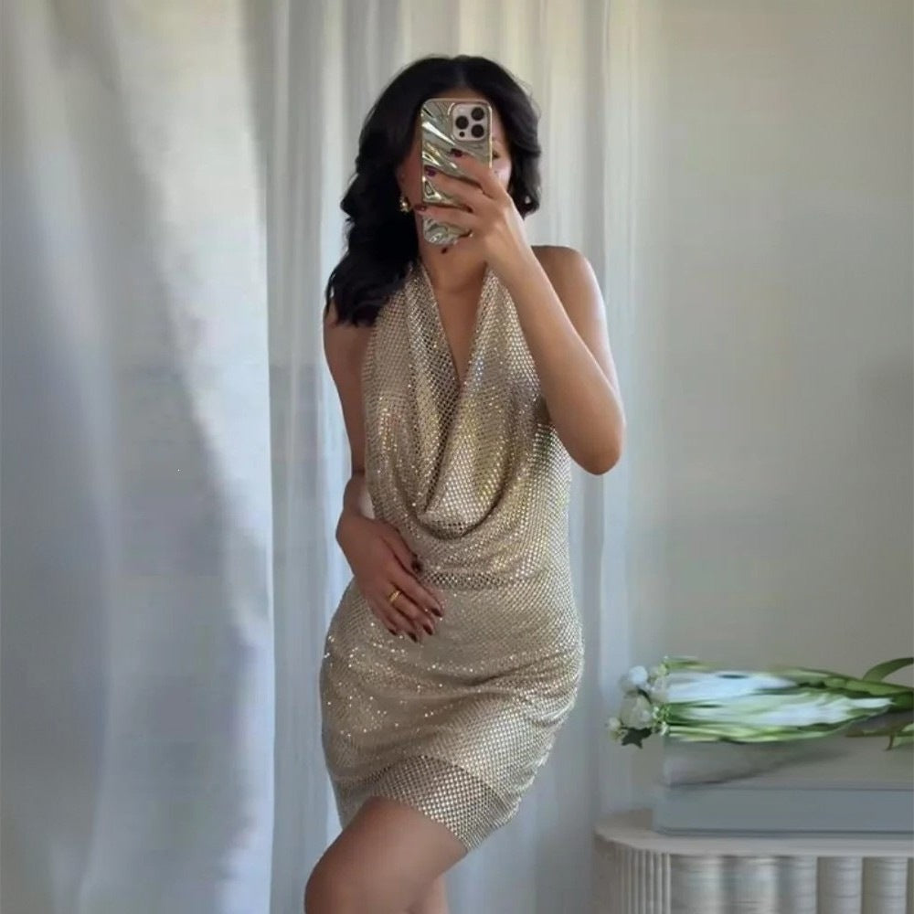 Damen glamouröses Pailletten-Minikleid R&B