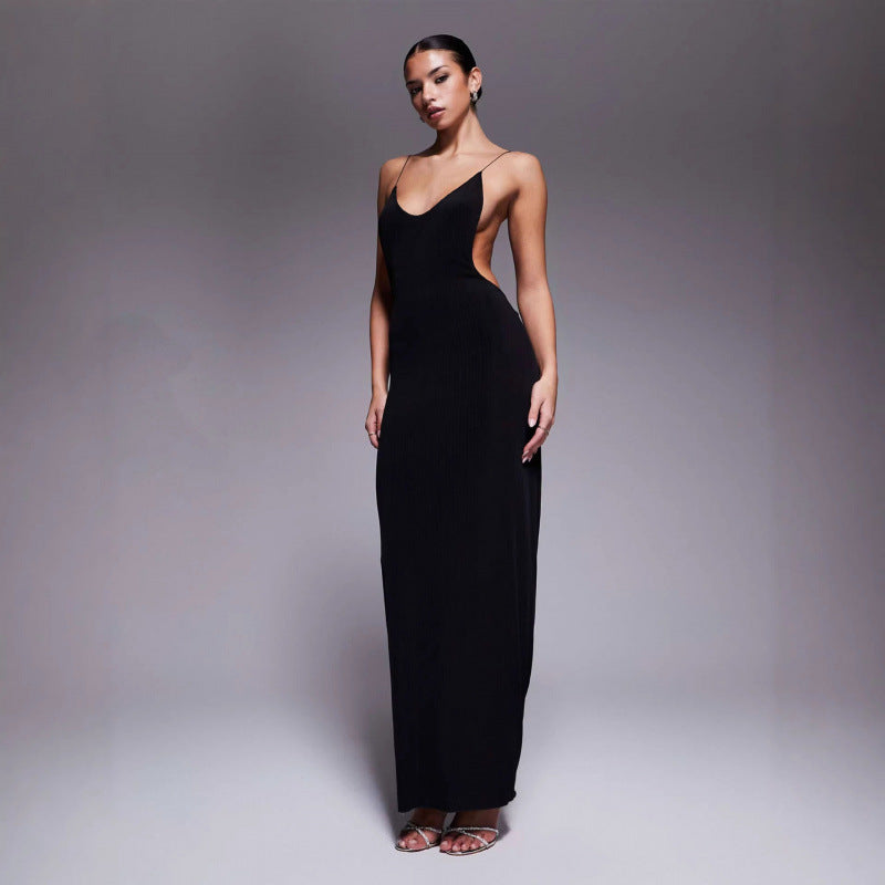 Damen Maxikleid mit tiefem V-Ausschnitt und seitlichen Cut-Outs R&B