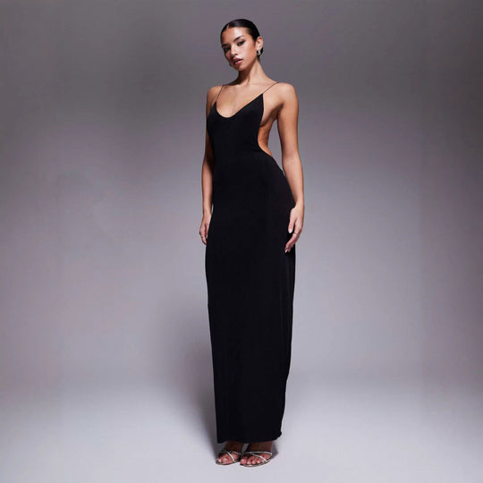 Damen Maxikleid mit tiefem V-Ausschnitt und seitlichen Cut-Outs R&B
