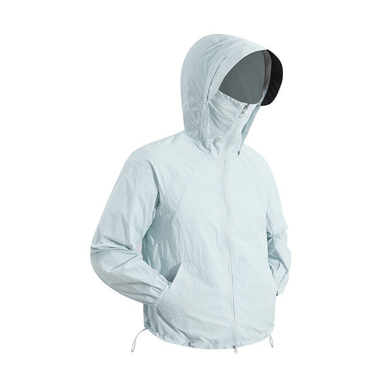 Unisex nan leichte wind- und wasserabweisende Kapuzenjacke mit verstellbarem Saum und Packsack R&B