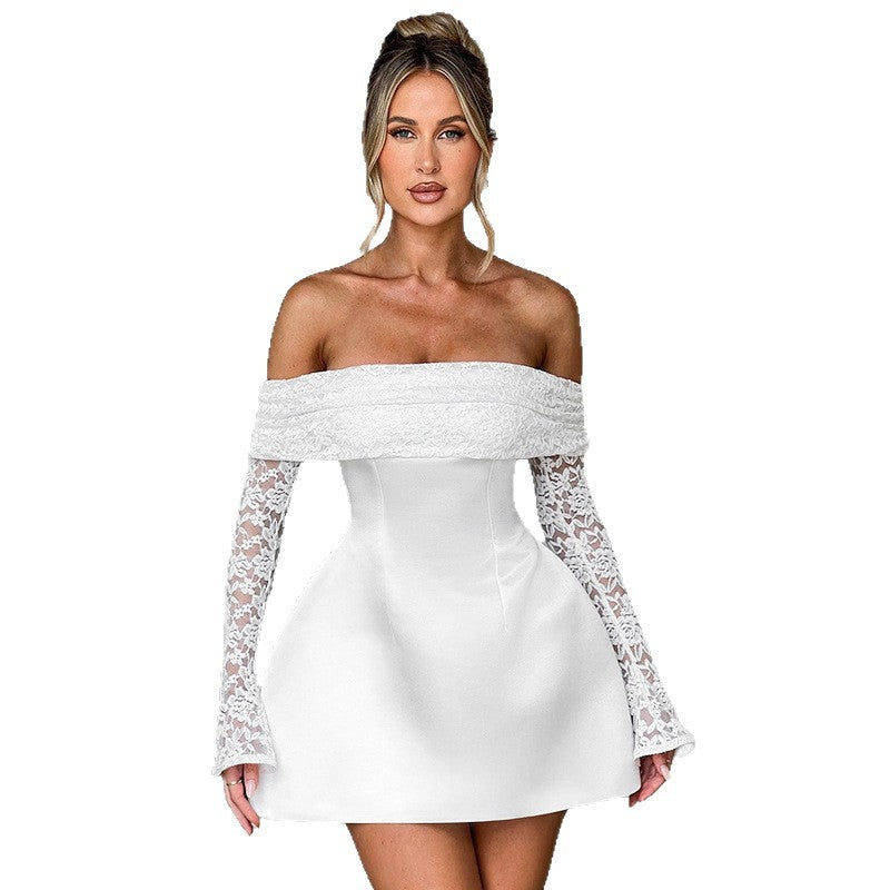 Damen Offshoulder Minikleid mit Spitzenärmeln und taillierter Silhouette R&B