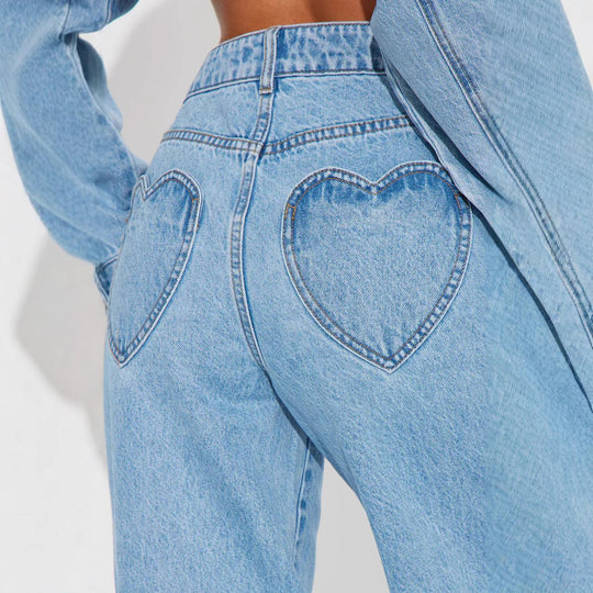Damen Weite High-Waist Jeans mit klassischem Schnitt und ausgefransten Säumen R&B
