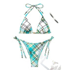 Damen Triangel-Bikini mit verspieltem Karomuster und verstellbaren Trägern R&B
