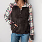 Damen ¼-Ärmel Sweatshirt mit Karo-Details und bequemer Passform