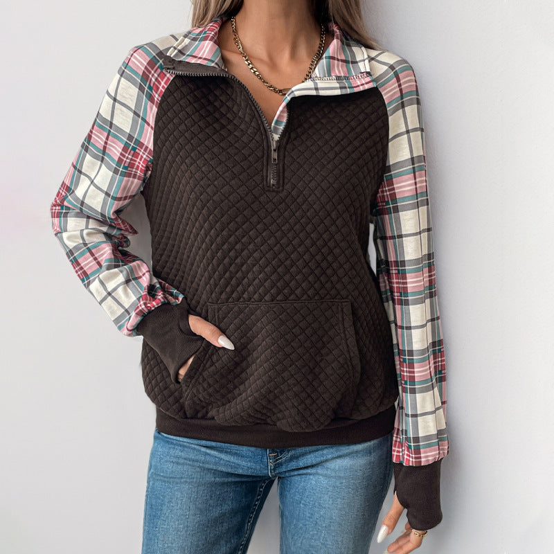 Damen ¼-Ärmel Sweatshirt mit Karo-Details und bequemer Passform
