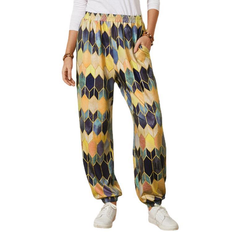 Damen Freizeithose mit modischem geometrischem Muster und elastischem Bund