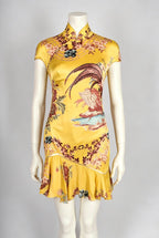 Damen Chiffon-Kleid mit asiatischem Design und Rüschendetails R&B