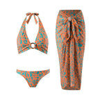 Damen Triangel-Bikini mit verspieltem Knoten-Design und elegantem Strandrock R&B