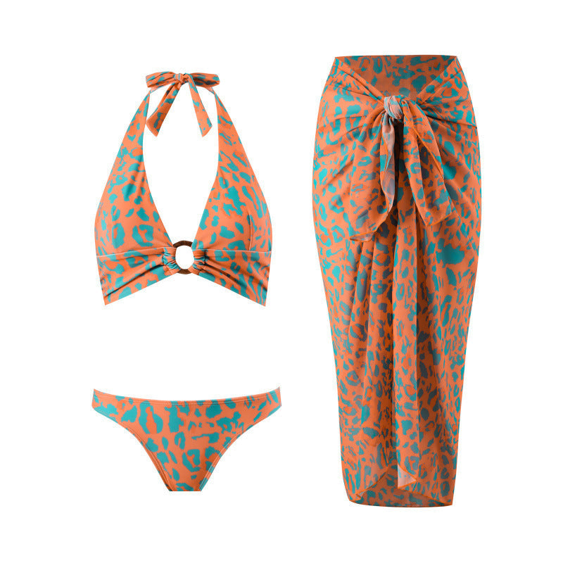 Damen Triangel-Bikini mit verspieltem Knoten-Design und elegantem Strandrock R&B
