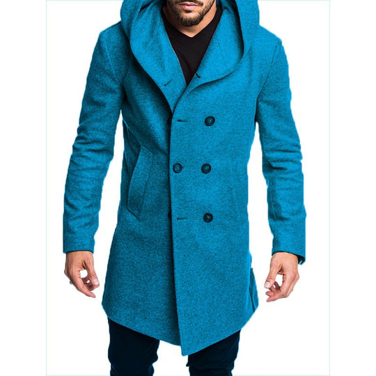 Herren modischer Mantel mit Kapuze und doppelter Knopfreihe R&B