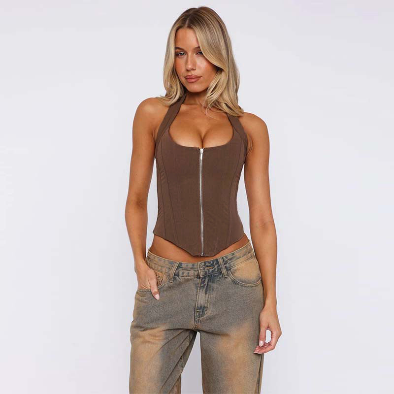 Damen Crop Top mit Reißverschluss R&B