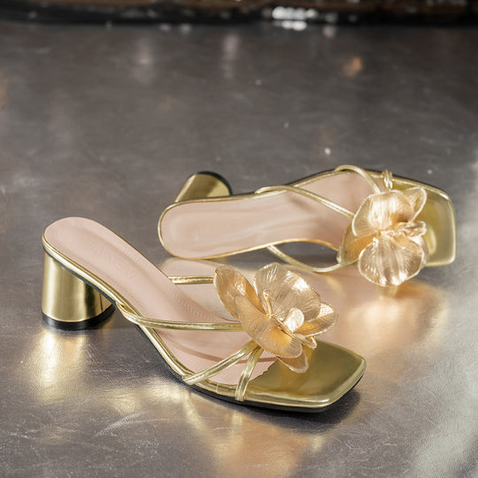 Damen Blockabsatz-Sandalen mit dekorativem Blumenmotiv R&B