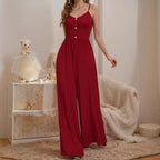 Damen Jumpsuit mit knöpfbarem Oberteil und weitem Bein R&B