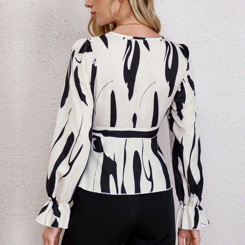 Damen Wickelbluse mit peplum Schnitt und langen Ärmeln R&B
