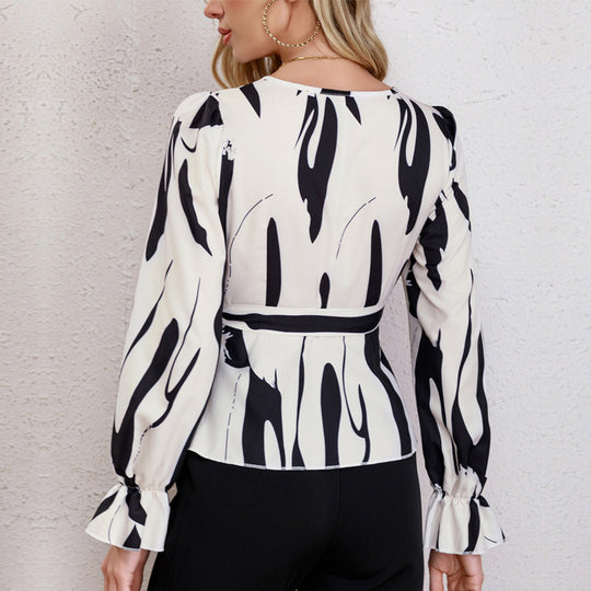 Damen Wickelbluse mit peplum Schnitt und langen Ärmeln R&B
