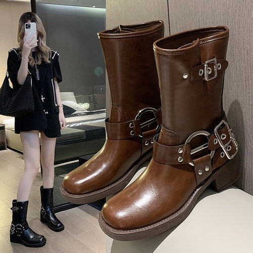 Damen Boots mit modischem Schnallen-Detail und robustem Blockabsatz R&B