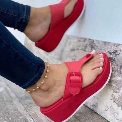 Damen Komfortable Wedge-Pantoletten mit dekorativem Schnallen-Detail R&B