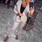 Damen Elegantes Blazer-Hosen-Set mit feinen Streifen R&B