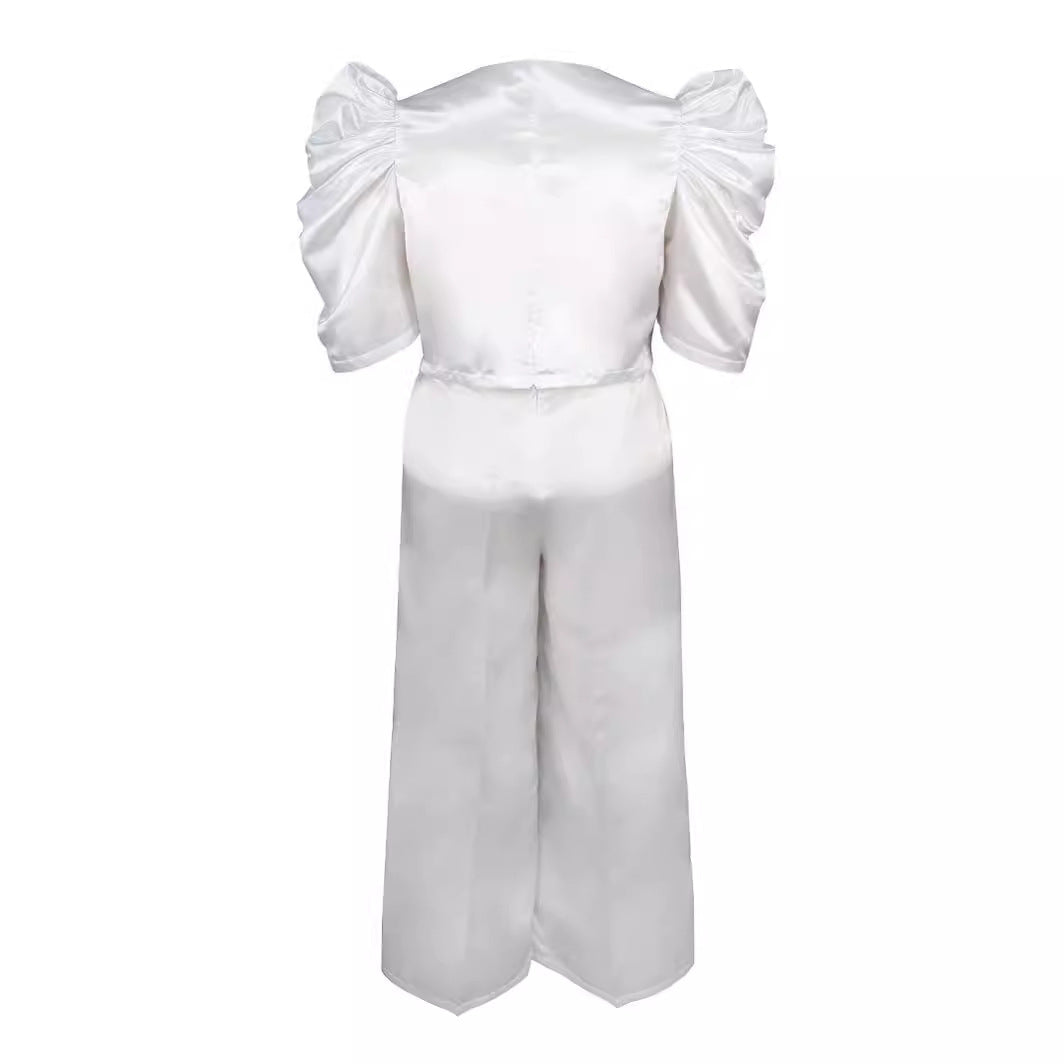 Damen Elegantes Jumpsuit mit voluminösen Puffärmeln und schickem Taillierungsdetail R&B
