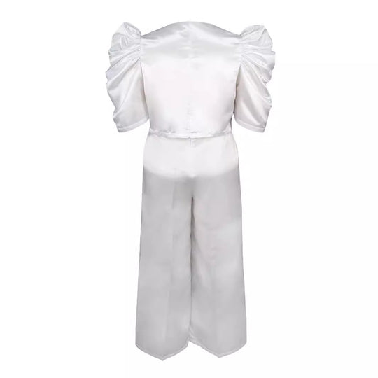 Damen Elegantes Jumpsuit mit voluminösen Puffärmeln und schickem Taillierungsdetail R&B