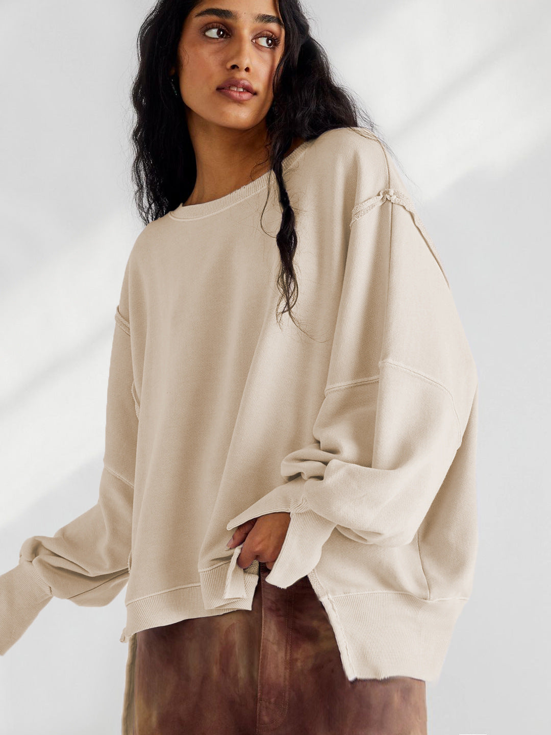 Damen Oversized Sweatshirt im entspannten Stil mit auffälligen Puffärmeln R&B