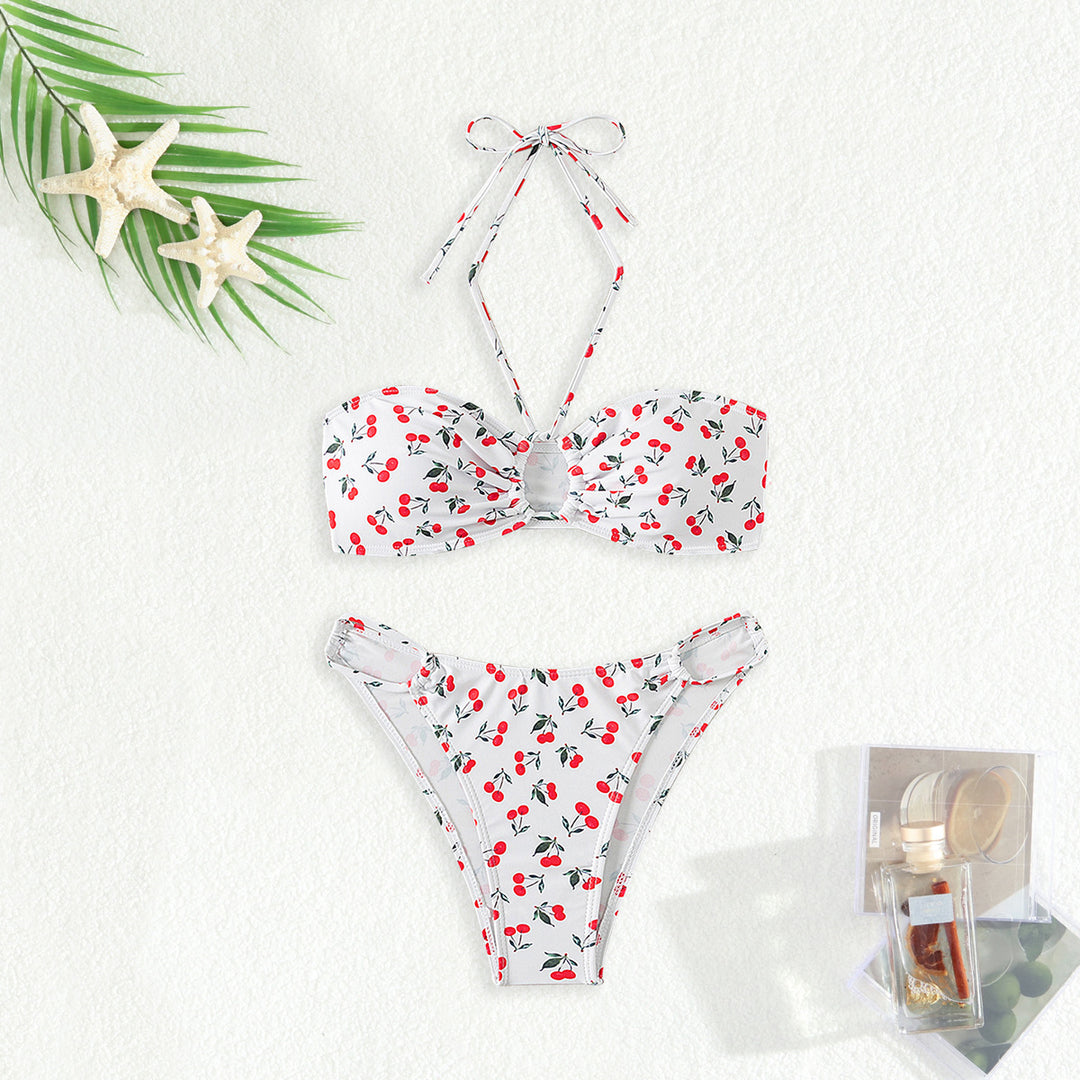 Damen Bandeau-Bikini-Set mit verspieltem Kirschmuster R&B