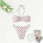 Damen Bandeau-Bikini-Set mit verspieltem Kirschmuster R&B