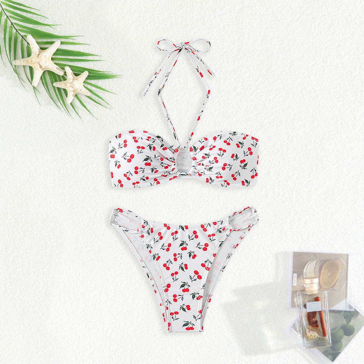 Damen Bandeau-Bikini-Set mit verspieltem Kirschmuster R&B