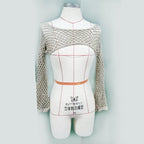 Damen gehäkeltes Langarm-Top mit Off-Shoulder-Design R&B