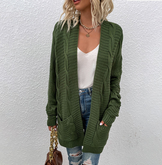 Damen Grobstrick-Cardigan mit großen Taschen und strukturiertem Design R&B