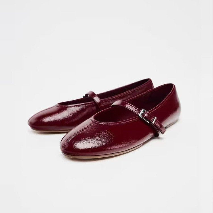 Damen Ballerinas mit verstellbarem Riemen und glänzendem Obermaterial R&B