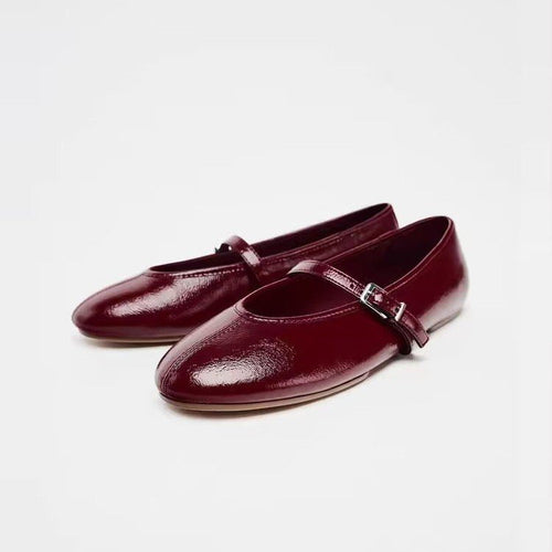 Damen Ballerinas mit verstellbarem Riemen und glänzendem Obermaterial R&B