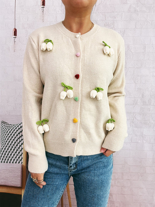 Damen Strickjacke mit fröhlichen Blumenapplikationen R&B