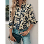 Damen Bluse mit floralen Motiven und eleganter Raffung R&B