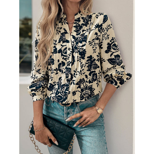 Damen Bluse mit floralen Motiven und eleganter Raffung R&B
