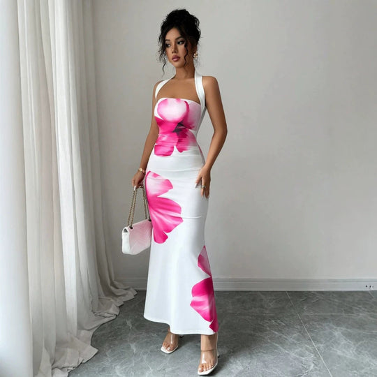 Damen Maxikleid mit floralem Print und schulterfreiem Design R&B