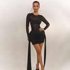 Damen Wickelkleid mit transparenten Ärmeln und eleganter Raffung R&B