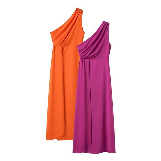 Damen Maxikleid mit asymmetrischem Ärmeldesign und eleganter Drapierung R&B